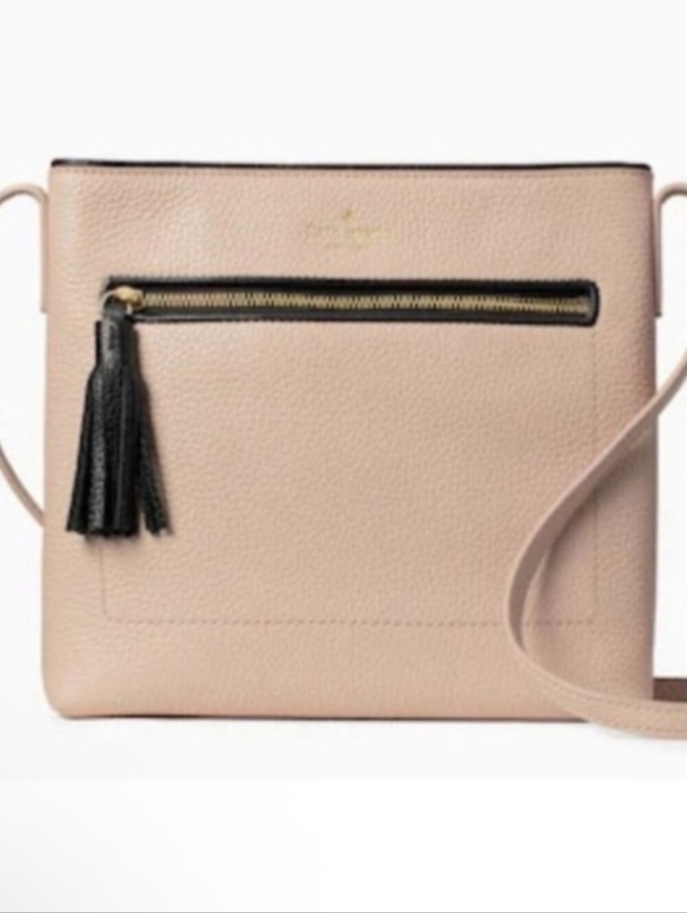 Kate Spade Chester Street Dessi Beige Leather Crossbody with Black Tassel Accent